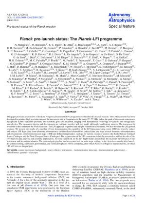 Planck Pre-Launch Status: the Planck-LFI Programme N