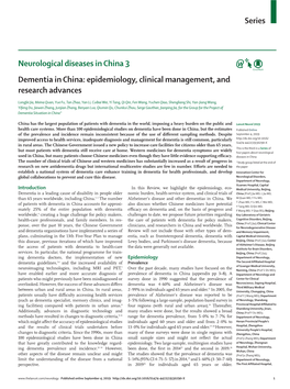 Dementia in China: Epidemiology, Clinical Management, and Research Advances