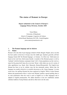 The Status of Romani in Europe