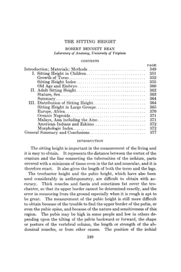 THE SITTING HEIGHT ROBERT BENNETT BEAN Laboratory of Anatomy, University of Virginia