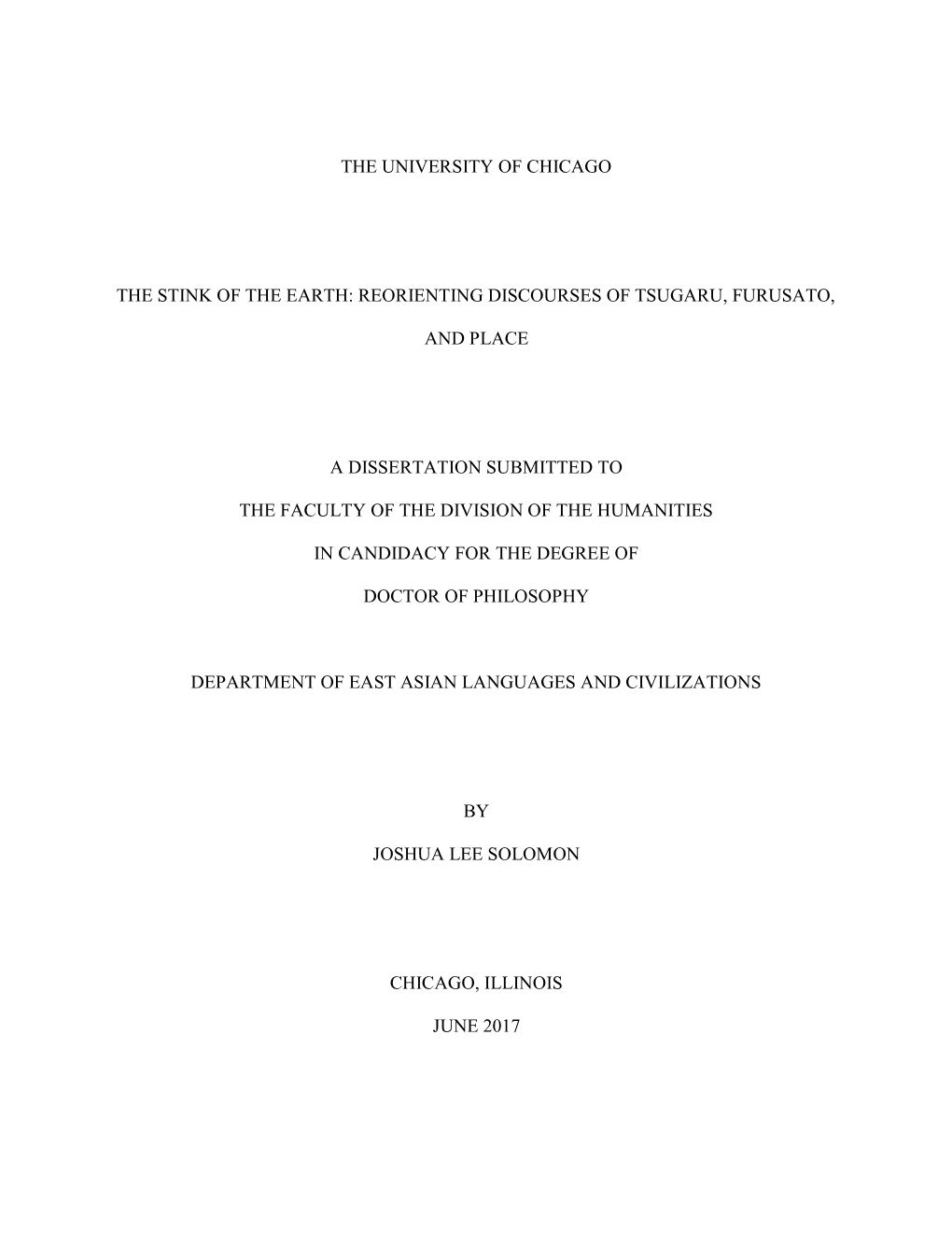 The University of Chicago the Stink of the Earth