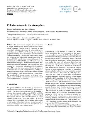 Chlorine Nitrate in the Atmosphere