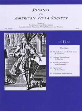 Journal of the American Viola Society Volume 16 No. 2, 2000