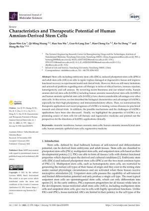 Characteristics and Therapeutic Potential of Human Amnion-Derived Stem Cells