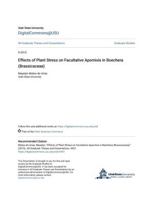 Effects of Plant Stress on Facultative Apomixis in Boechera (Brassicaceae)