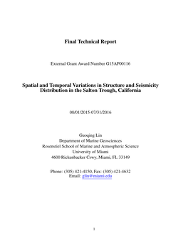Final Technical Report Spatial and Temporal Variations in Structure