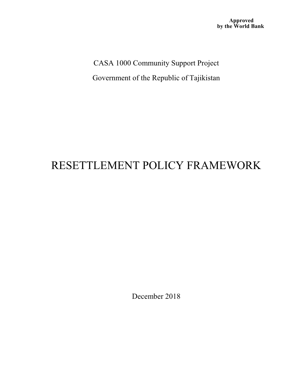 Resettlement Policy Framework