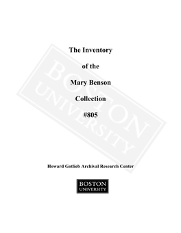 The Inventory of the Mary Benson Collection #805