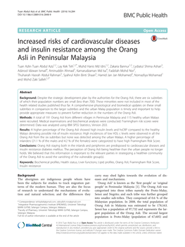 Increased Risks of Cardiovascular Diseases and Insulin Resistance