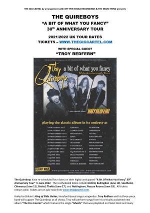 THE QUIREBOYS “A BIT of WHAT YOU FANCY” Th 30 ANNIVERSARY TOUR