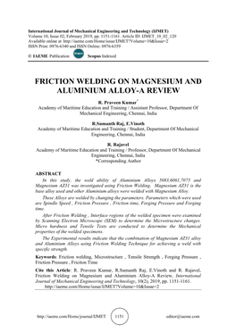 Friction Welding on Magnesium and Aluminium Alloy-A Review