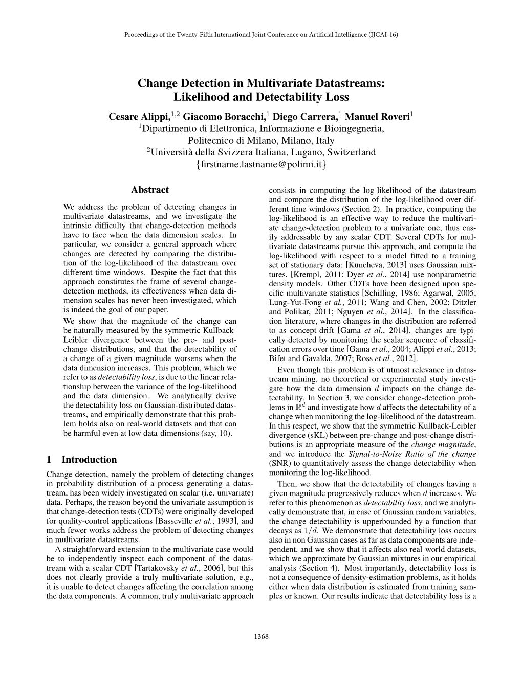 Change Detection in Multivariate Datastreams