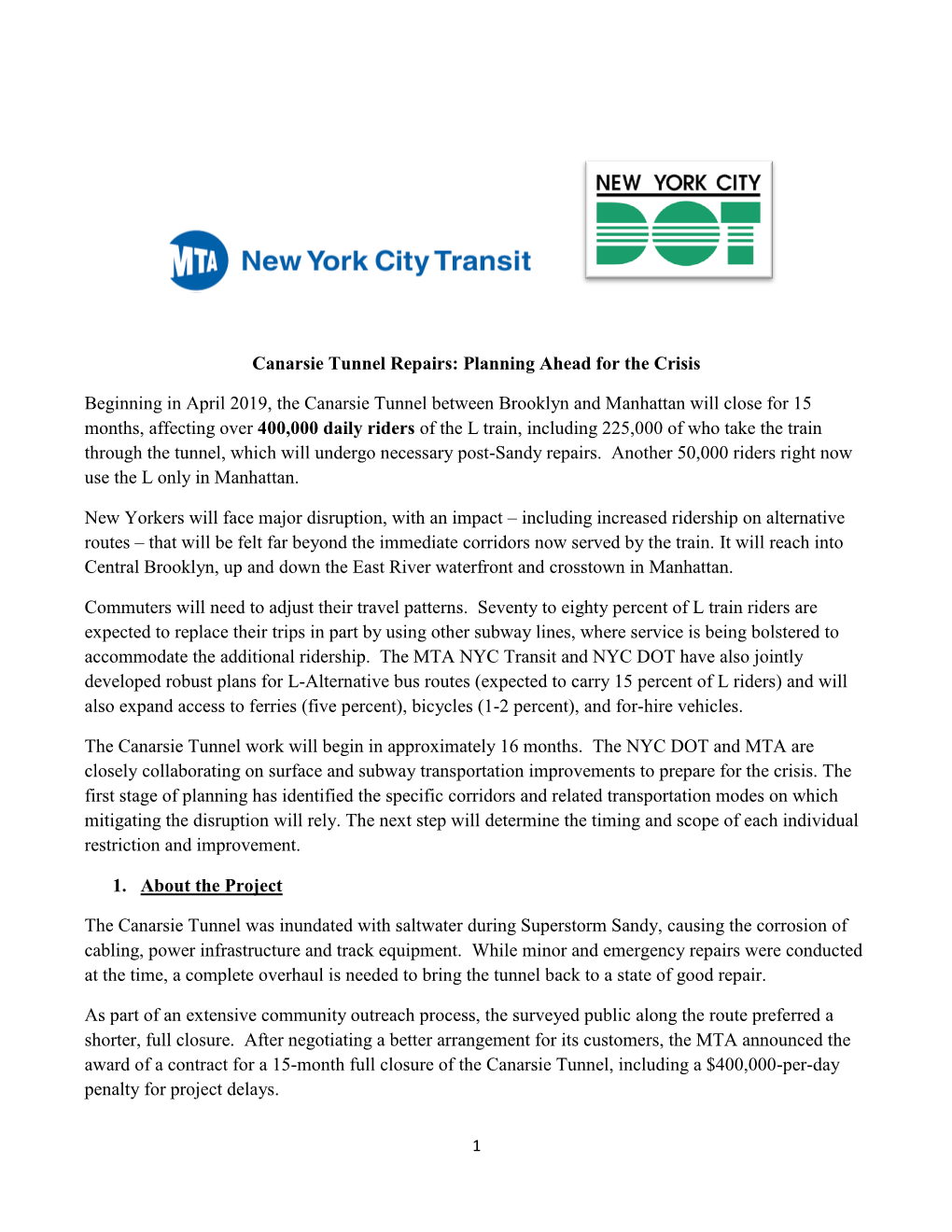 Canarsie Tunnel Repairs: Planning Ahead for the Crisis