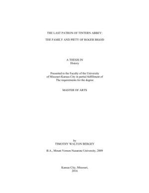 The Family and Piety of Roger Bigod a Thesis In