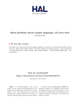 Open Problems About Regular Languages, 35 Years Later Jean-Eric Pin