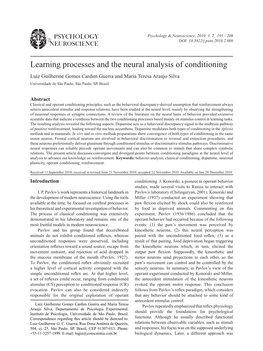 Learning Processes and the Neural Analysis of Conditioning