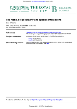 The Niche, Biogeography and Species Interactions