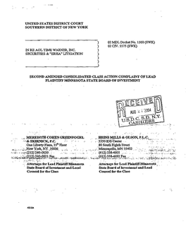 AOL Time Warner, Inc. Securities & ERISA Litigation 02-CV-5575
