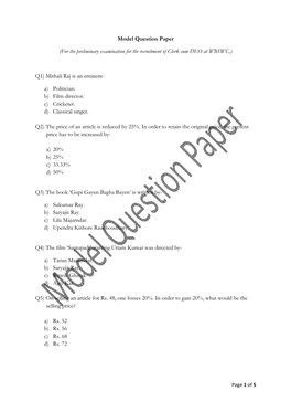 Model Question Paper (For the Preliminary Examination for The
