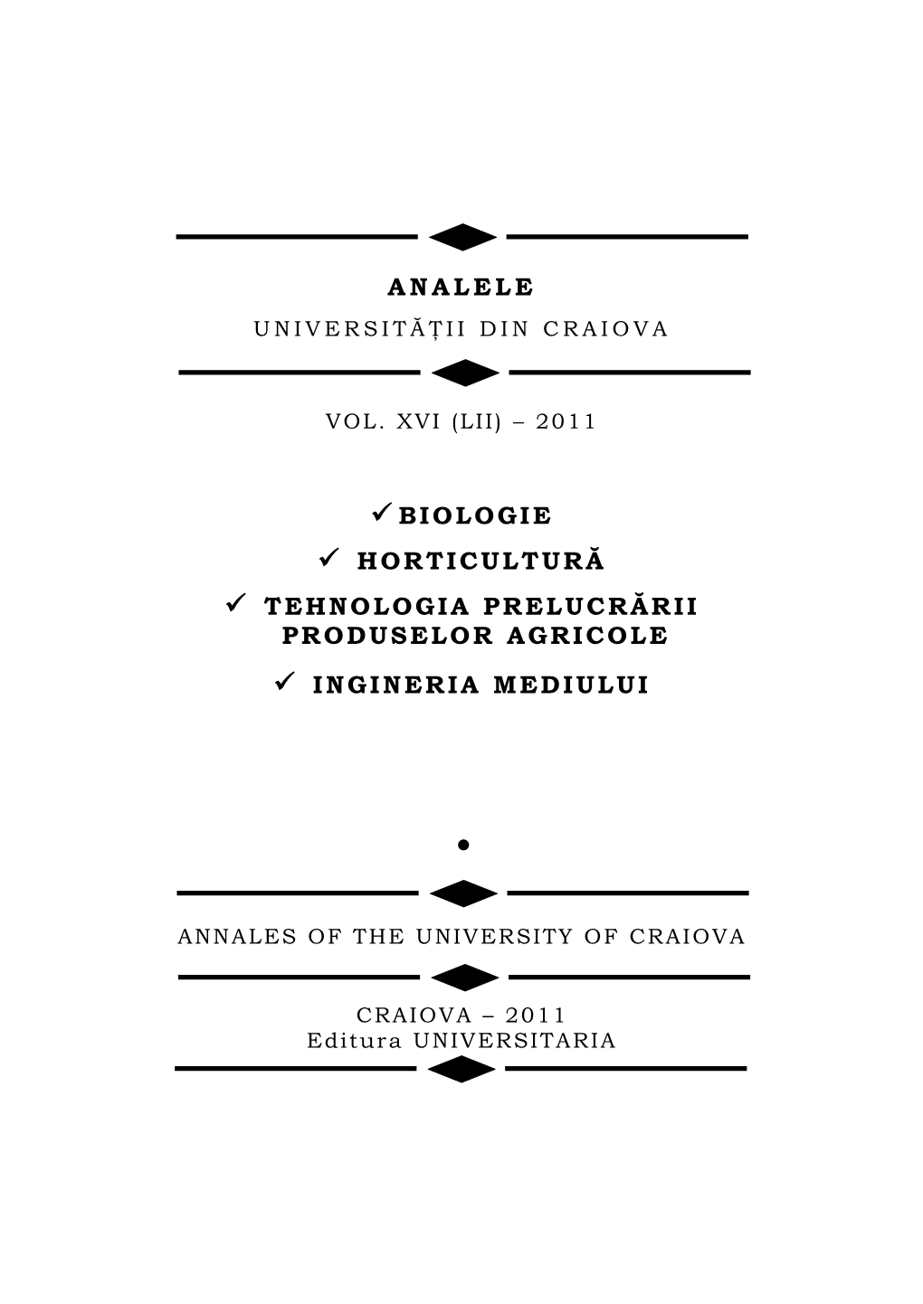 Analele Biologie Horticultură Tehnologia