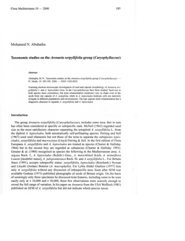Taxonomic Studi Es on Thearenaria Serpyllifolia Group (Caryophyllaceae)