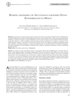 Revisión Taxonómica De Argythamnia Subgénero Ditaxis (Euphorbiaceae) En México