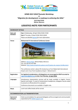 Logistics Note for Participants (GFMD Thematic Workshop in Rabat)