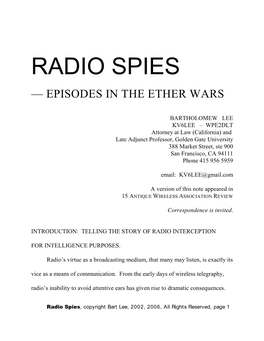 Radio Spies — Episodes in the Ether Wars