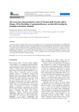 The Occurrence and Reproductive Status of Yucatan Molly Poecilia