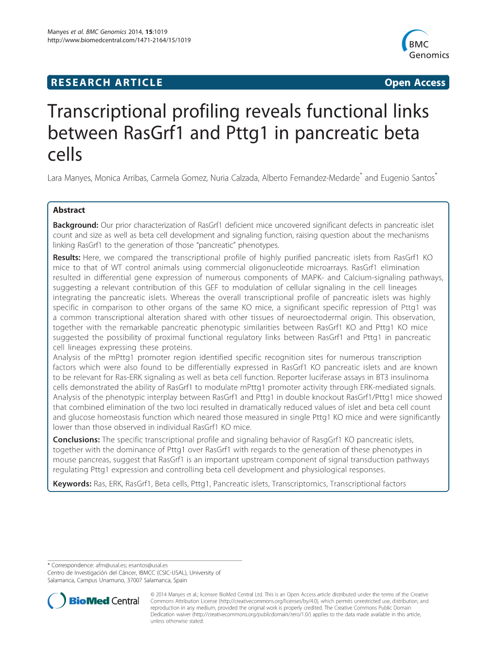 Transcriptional Profiling Reveals Functional Links Between Rasgrf1 and Pttg1 in Pancreatic Beta Cells