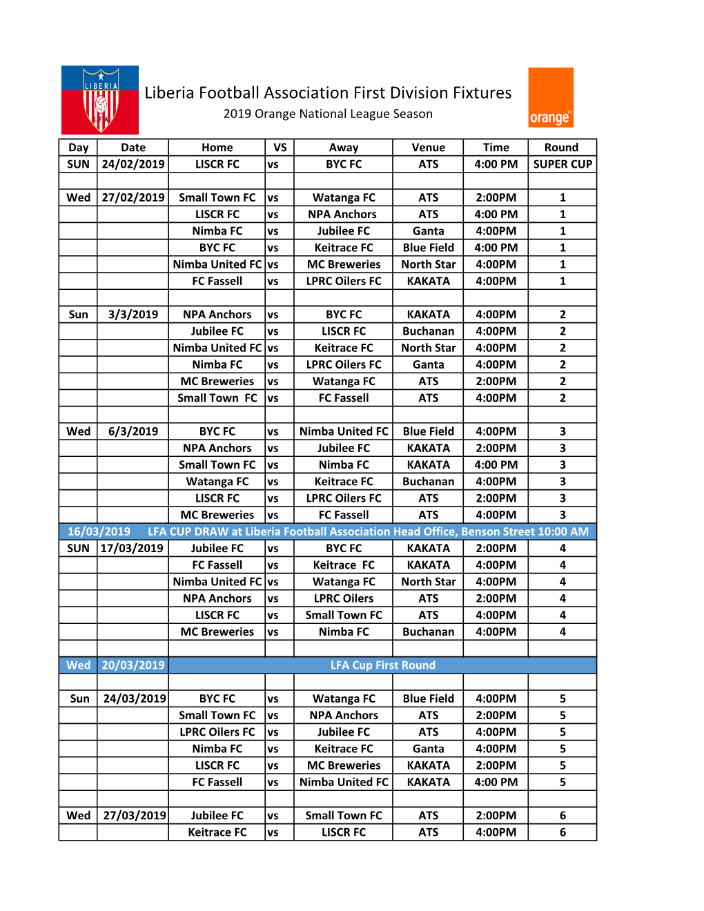 LFA 2019 FIRST DIVISION FIXTURE 03132019.Xlsx