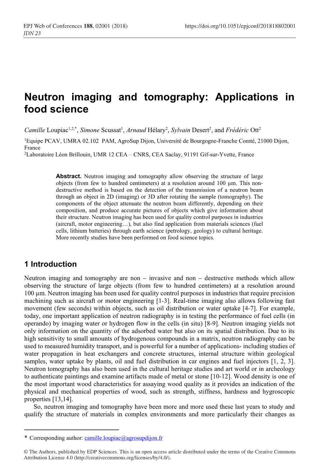 Neutron Imaging and Tomography: Applications in Food Science