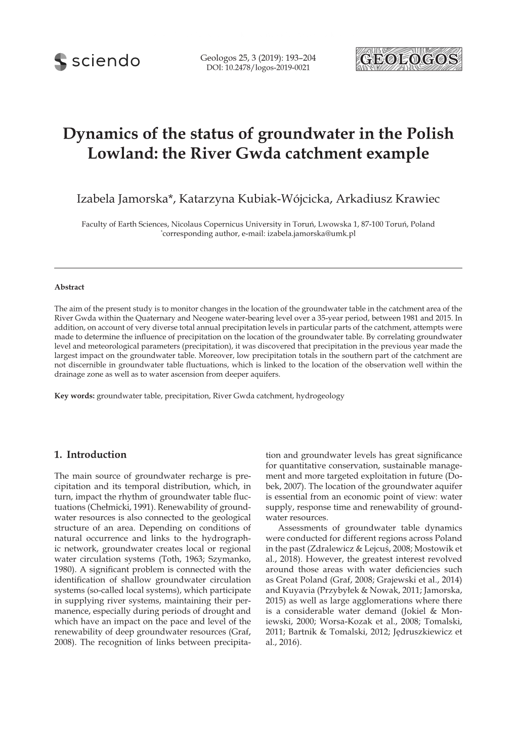 Dynamics of the Status of Groundwater in the Polish Lowland: the River Gwda Catchment Example