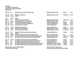 2018-2019 Sam Rayburn High School Swimming and Diving Schedule TENTATIVE