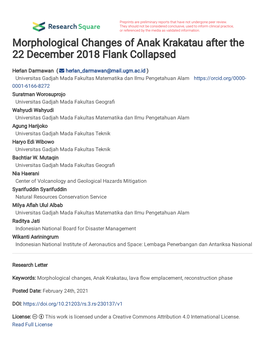 Morphological Changes of Anak Krakatau After the 22 December 2018 Flank Collapsed
