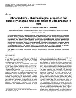 Ethnomedicinal, Pharmacological Properties and Chemistry of Some Medicinal Plants of Boraginaceae in India