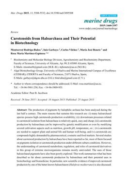 Carotenoids from Haloarchaea and Their Applications in Biotechnology