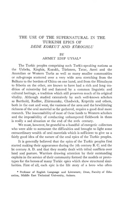 The Use of the Supernatural in the Turkish Epics of Dede Korkut and Köroghlu