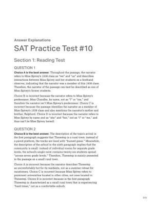 SAT Practice Test 10 Answer Explanations