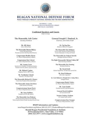Reagan National Defense Forum Peace Through Strength: National Defense and the New Administration