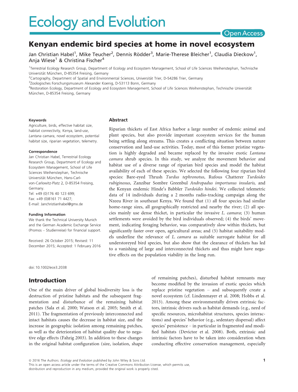 Kenyan Endemic Bird Species at Home in Novel Ecosystem