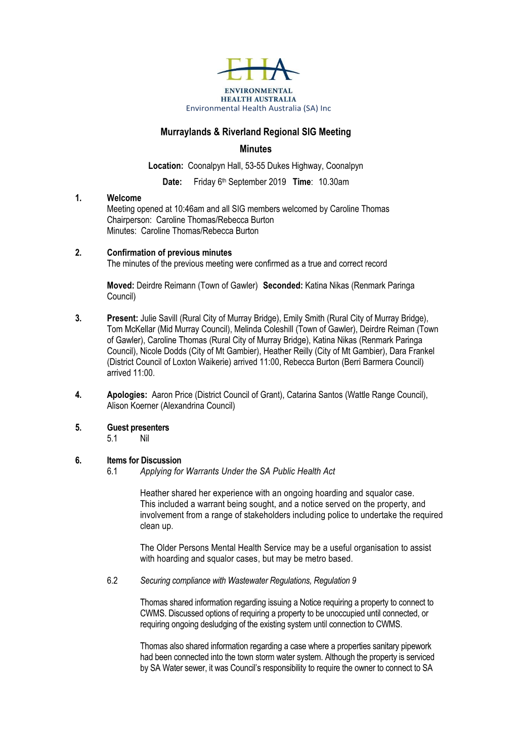 Murraylands & Riverland Regional SIG Meeting Minutes