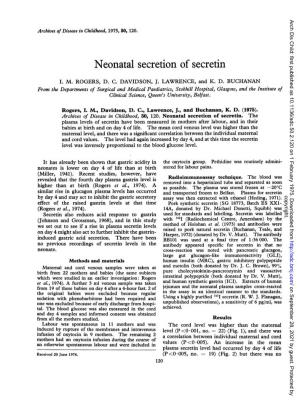 Neonatal Secretion of Secretin