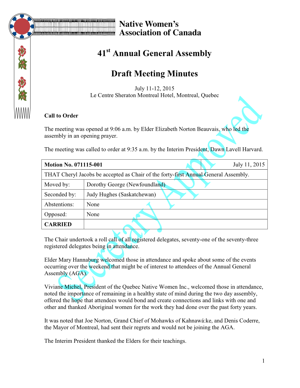 41 Annual General Assembly Draft Meeting Minutes