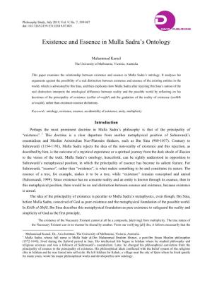 Existence and Essence in Mulla Sadra's Ontology