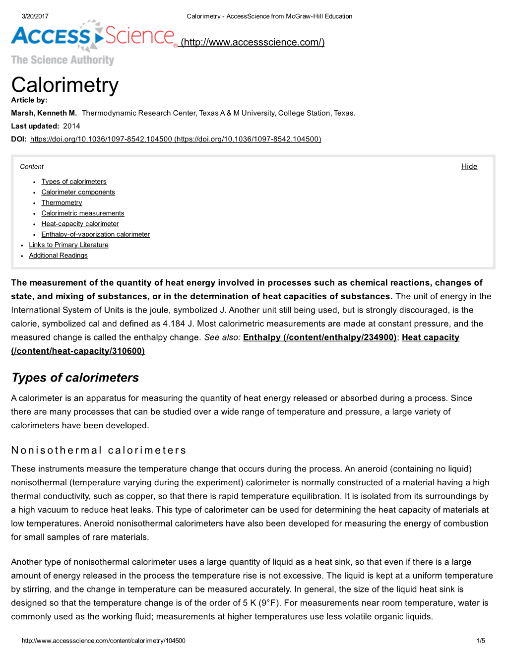 Calorimetry ­ Accessscience from Mcgraw­Hill Education