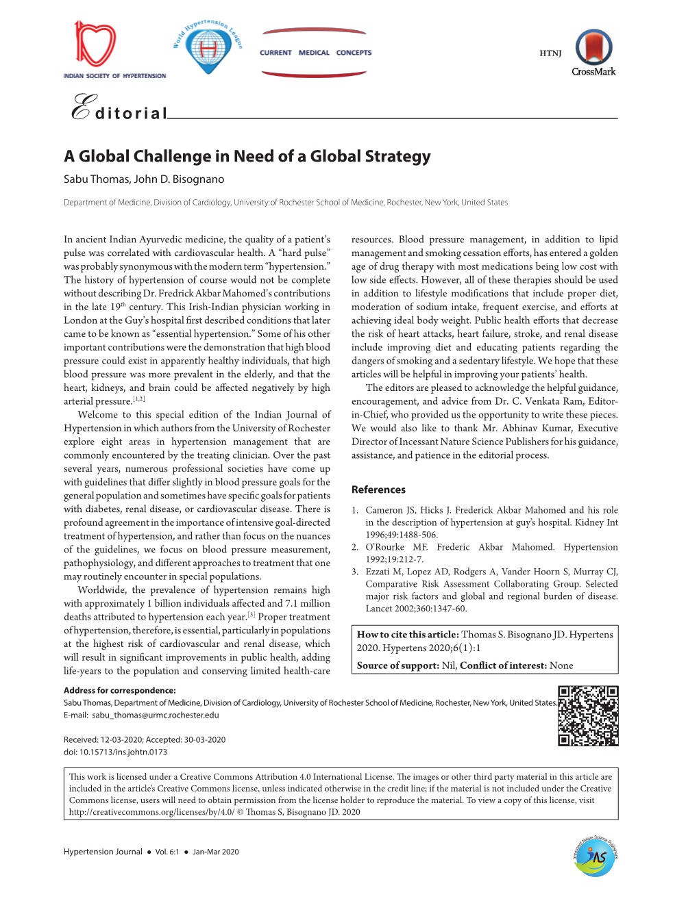 A Global Challenge in Need of a Global Strategy Sabu Thomas, John D