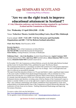 Education Conference and Election Hustings Organised by Cpp Seminars Scotland and the Commission on School Reform