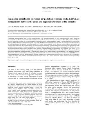 Population Sampling in European Air Pollution Exposure Study, EXPOLIS: Comparisons Between the Cities and Representativeness of the Samples