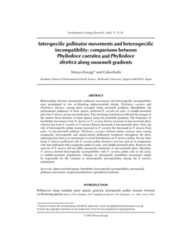 Interspecific Pollinator Movements and Heterospecific Incompatibility: Comparisons Between Phyllodoce Caerulea and Phyllodoce Aleutica Along Snowmelt Gradients